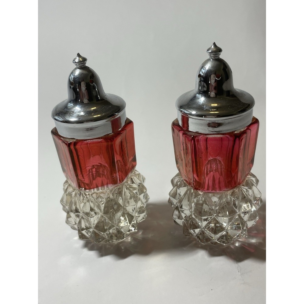 Indiana Glass Diamond Point Ruby Salt & Pepper Shakers